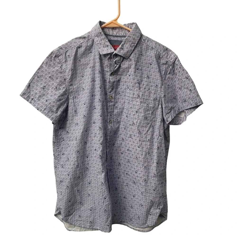 Bruno Milano Men Modern Fit Short Sleeve Button Down Shirt Blue Purple Geometric